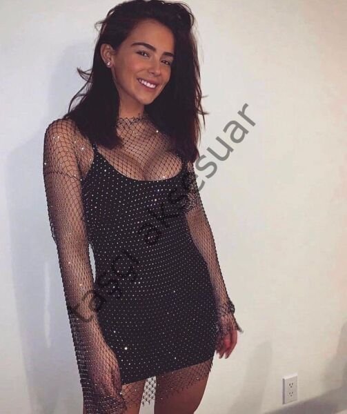 Taşlı file kısa elbise
