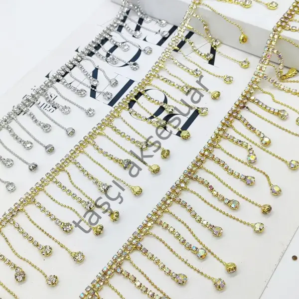 Metal Kasalı Kristal saçak 1mt. gümüş