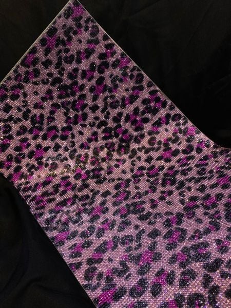 Taşlı Kristal Plaka Leopar Pembe