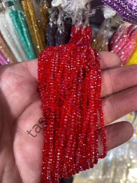 10 Dizi Kristal 1 mm - Kırmızı janjan
