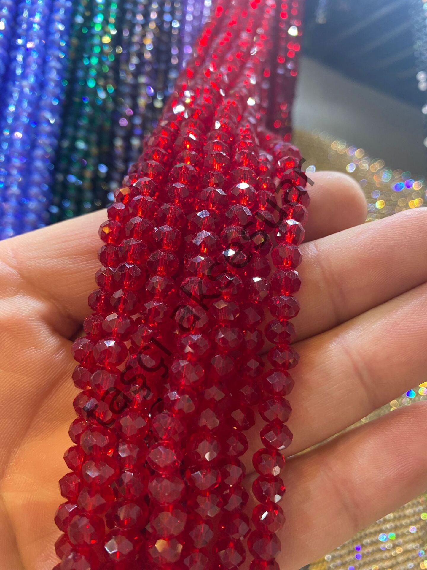 10 Dizi Kristal 6 mm - kırmızı