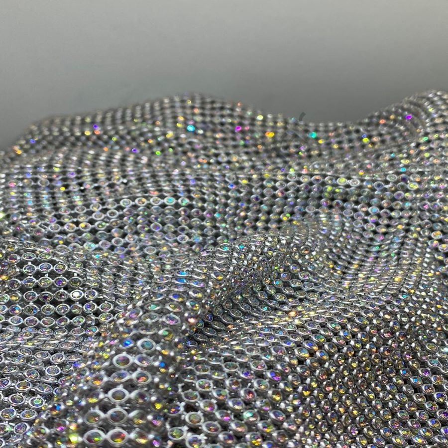 Kristal Taşlı Kumaş 120x45cm gümüş
