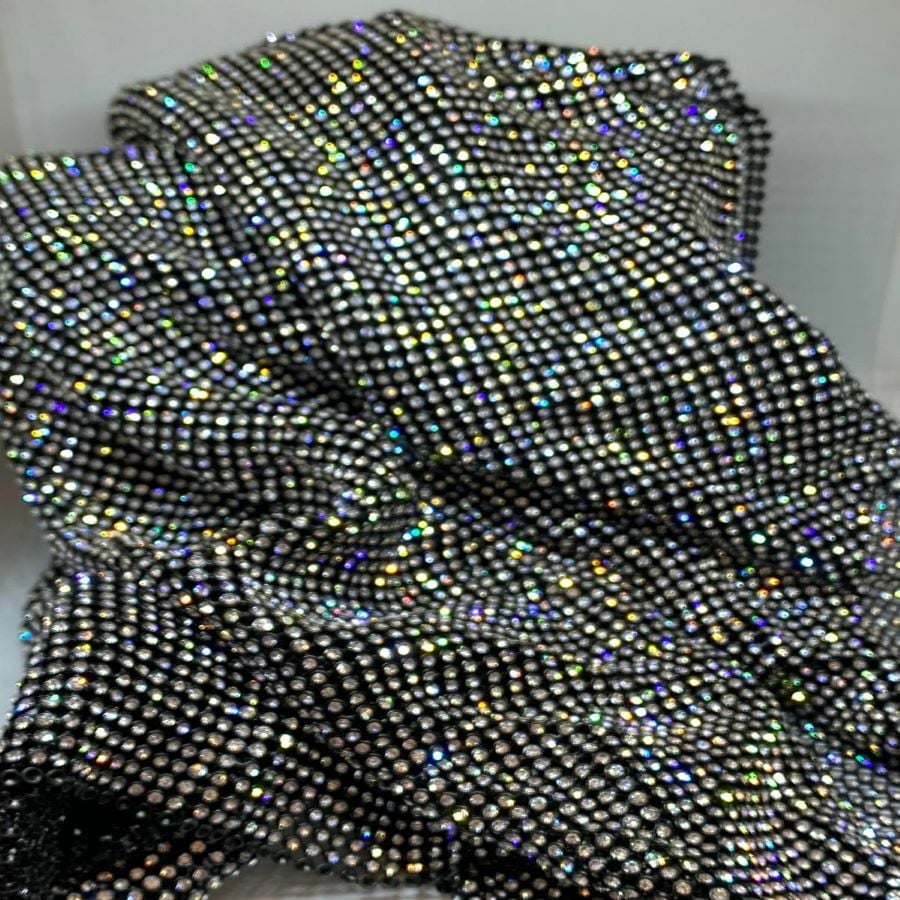 Kristal Taşlı Kumaş 120x45cm Siyah